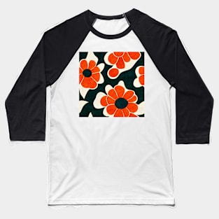 Bold Retro Abstract Flower Pattern Baseball T-Shirt